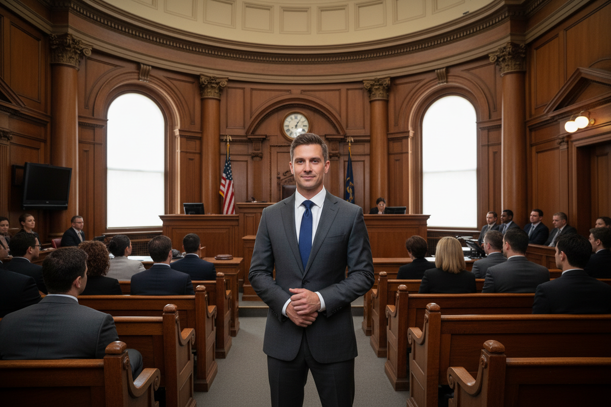 Male lawyer in courtroom
